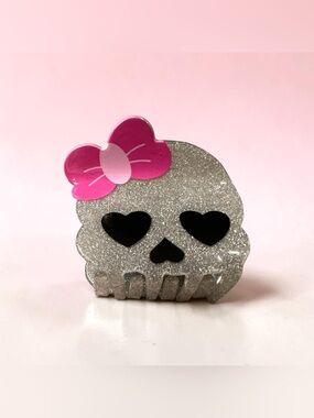 Sparkle Skull Claw Clip with Pink Bow
